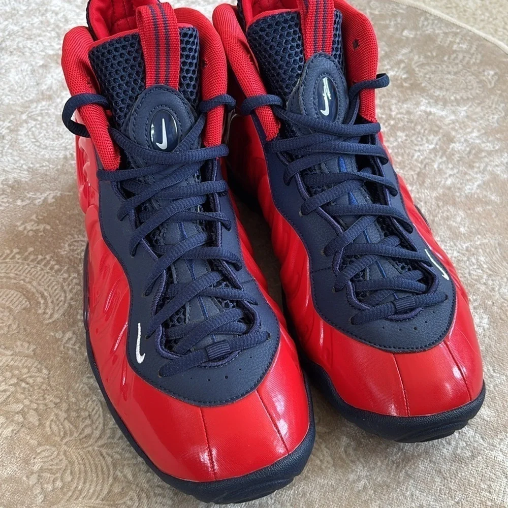 Nike Air Foamposite Little Posite Pro University Red Blue Lace Up Sneakers Shiny